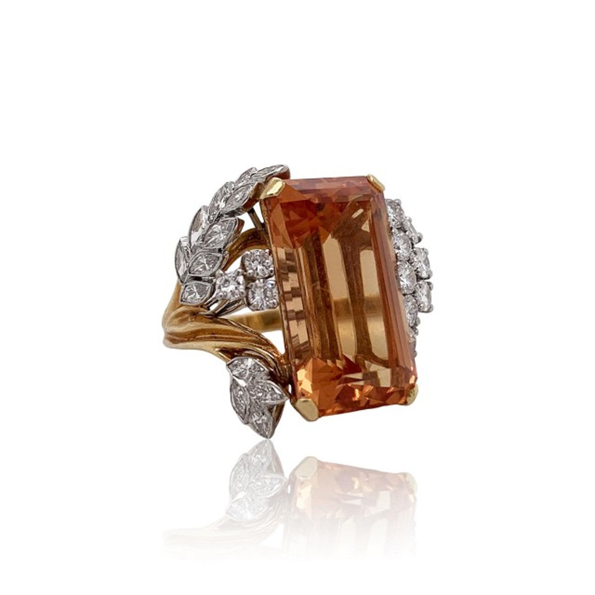 1970s 18KT Yellow Gold Topaz & Diamond Ring front side view