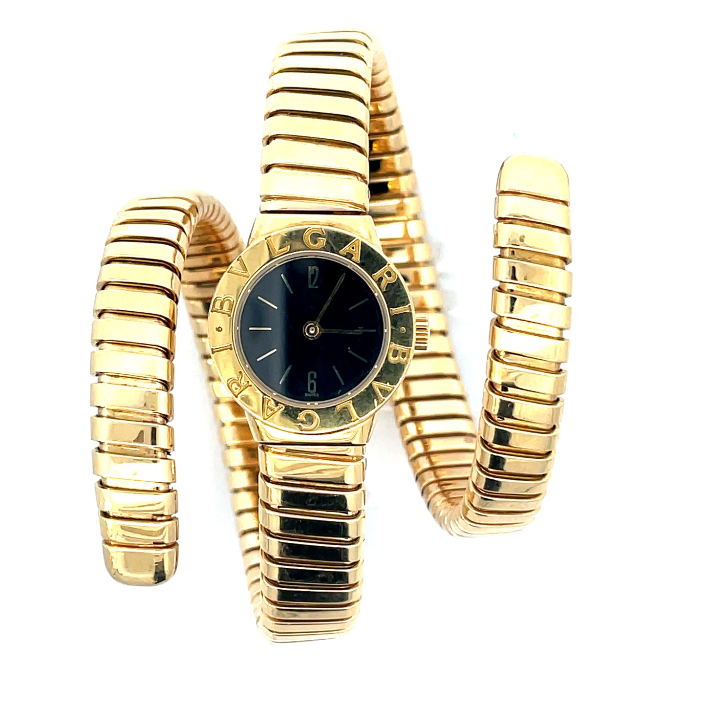 Bulgari 1980s 18KT Yellow Gold Tubogas Serpenti Bracelet Watch front view