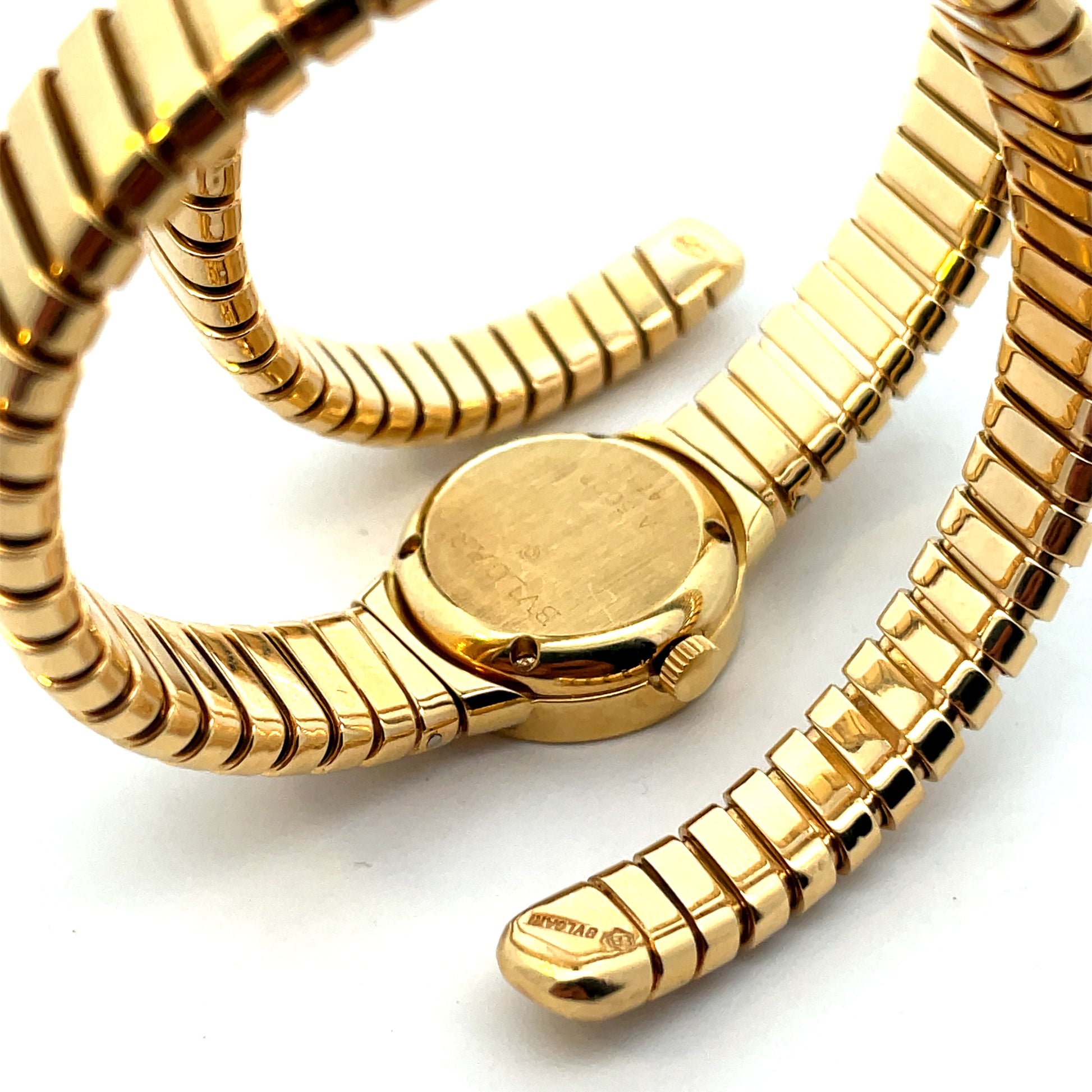 Bulgari 1980s 18KT Yellow Gold Tubogas Serpenti Bracelet Watch back view