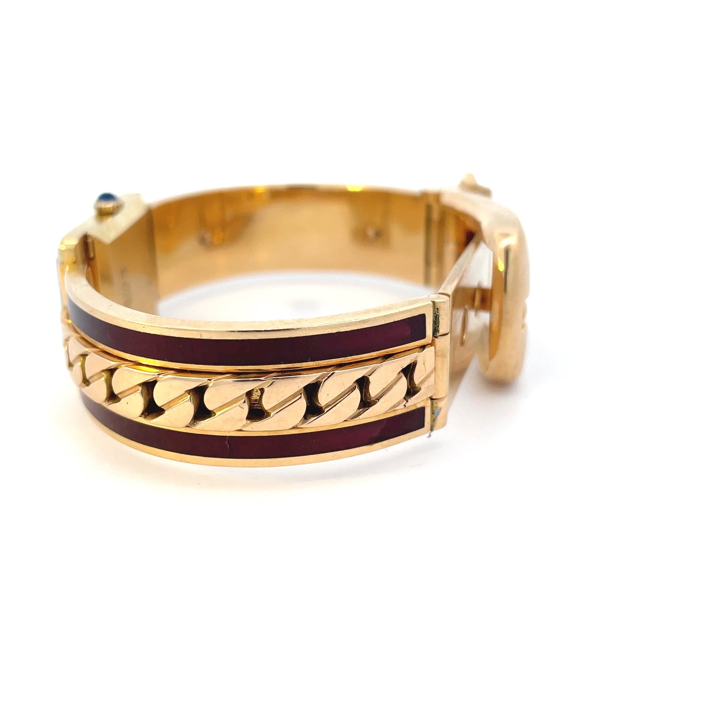 Gucci 1970s 18KT Yellow Gold & Enamel Bracelet Watch side view