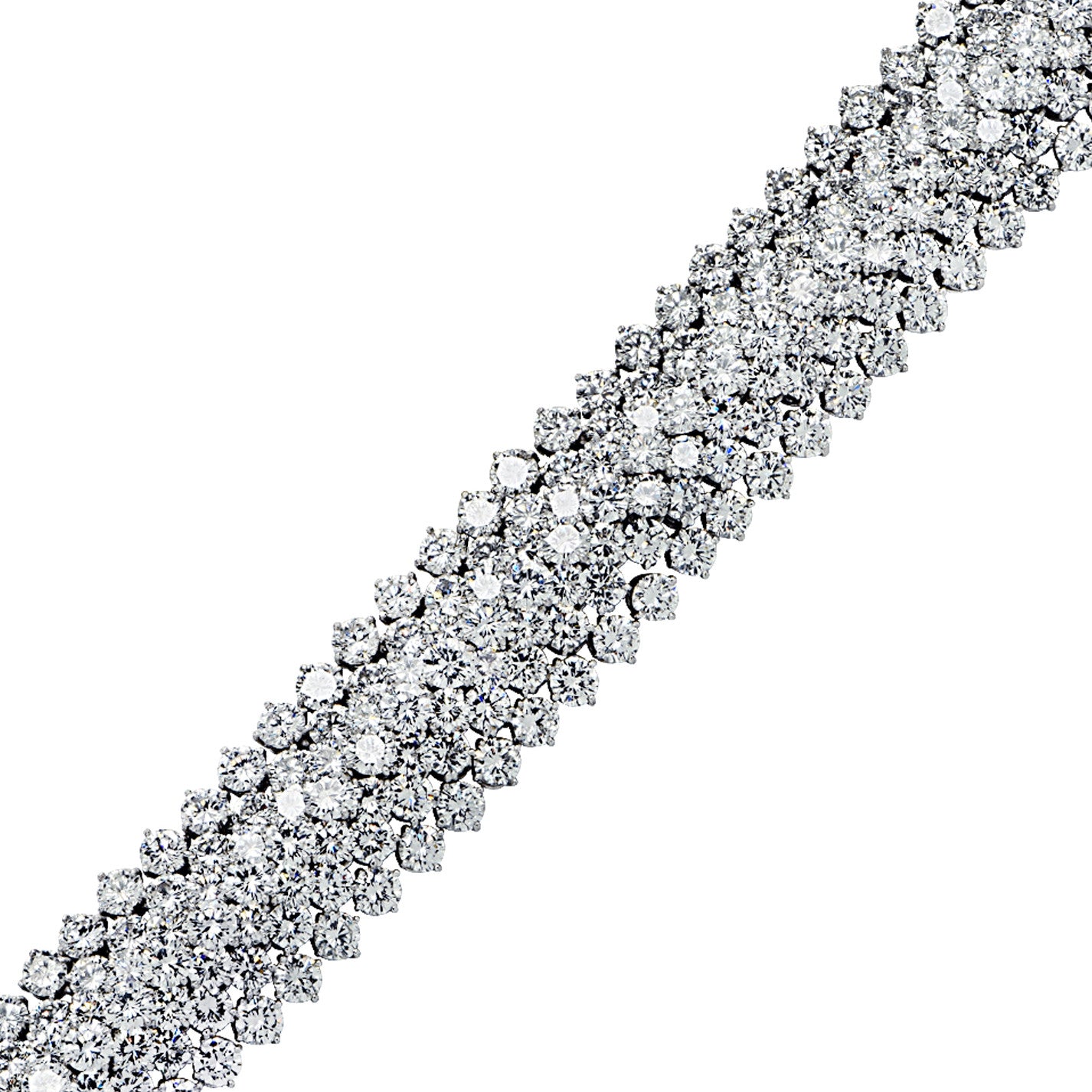 1970s Platinum Diamond Bracelet laid flat close up