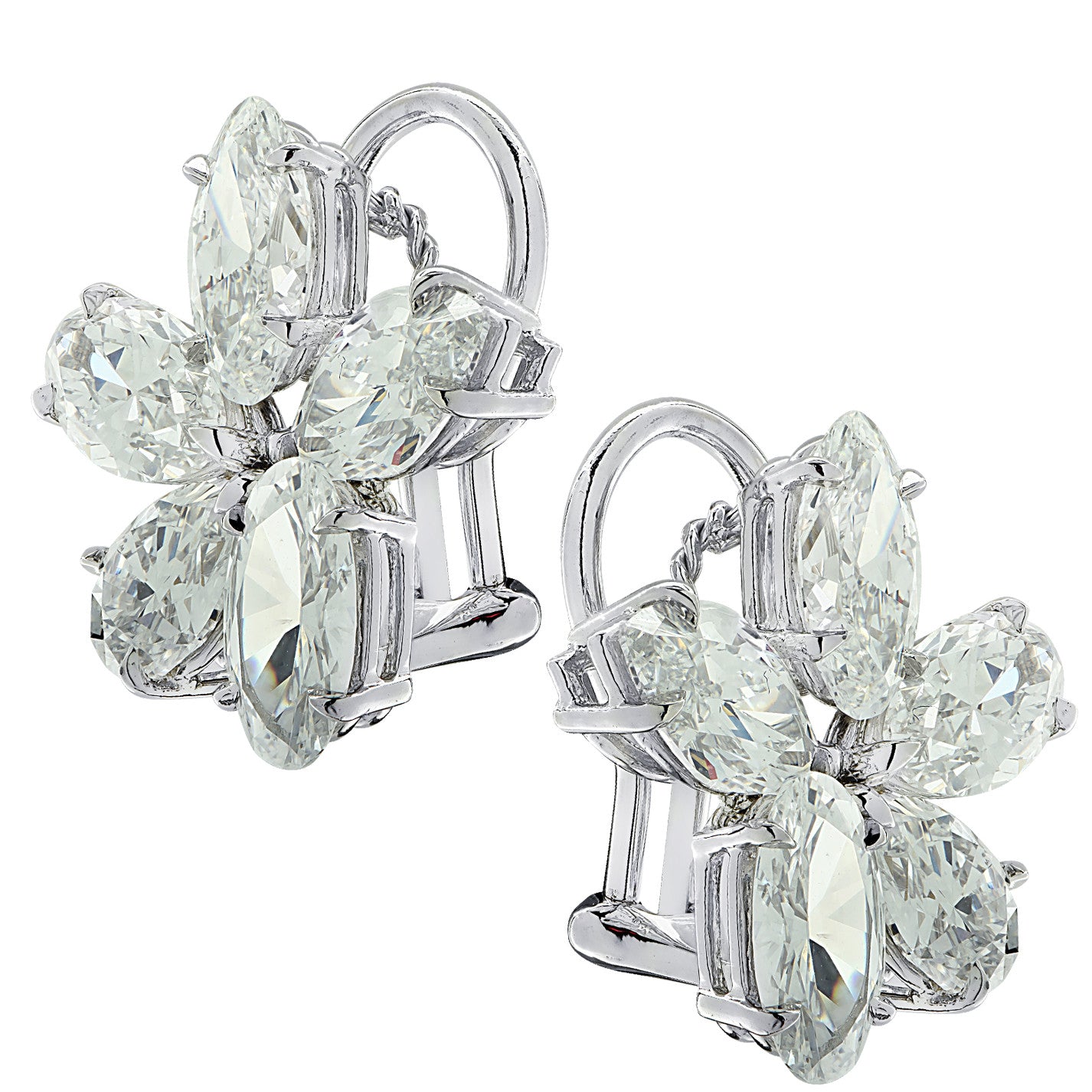 1970s Platinum Diamond Cluster Earrings side view