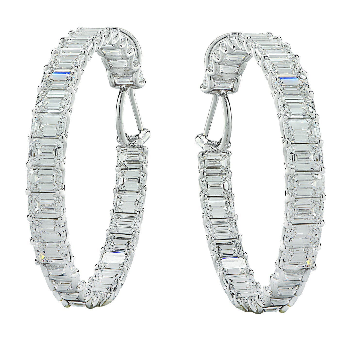 Post-1980s Platinum Diamond In/Out Hoop Earrings front view