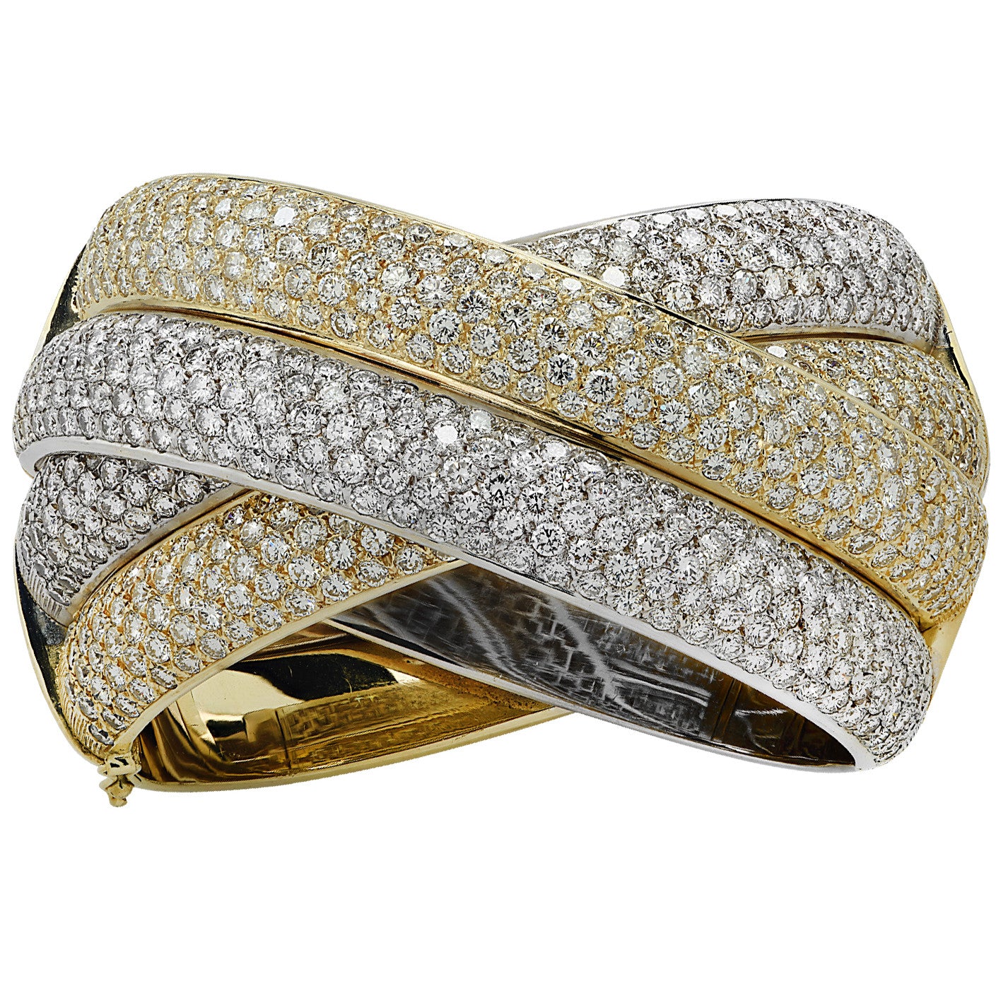 Italian Post-1980s 18KT Yellow & White Gold Diamond Bangle Bracelet front view