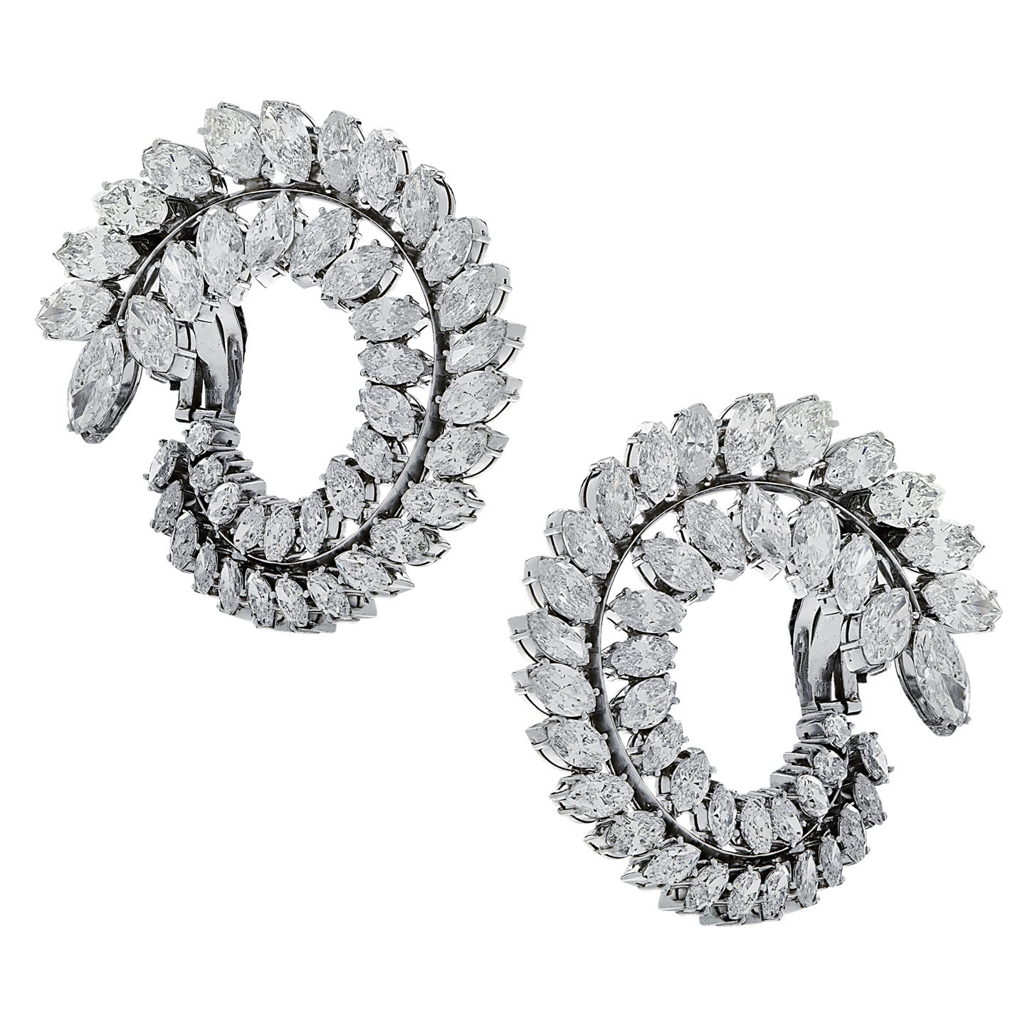 1950s Platinum Diamond Swirl Earrings side view