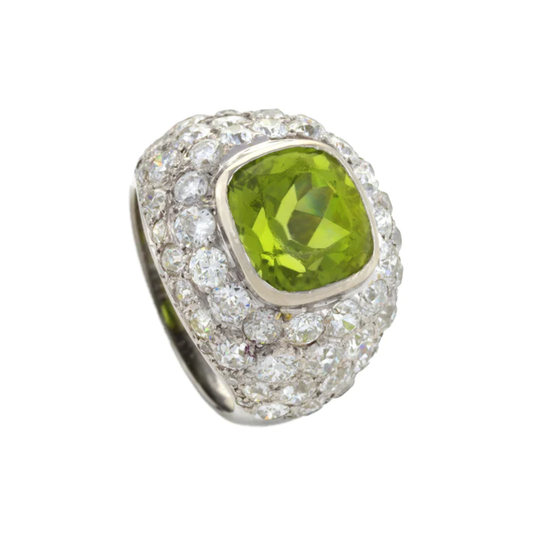 René Boivin French 1930s Platinum Peridot & Diamond Ring front view