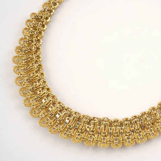 Circa 1950s 18KT Yellow Gold Diamond Rope Collar Necklace back view