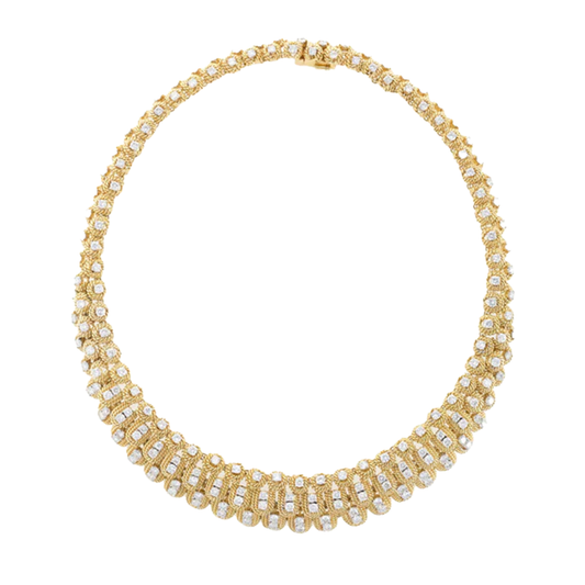 Circa 1950s 18KT Yellow Gold Diamond Rope Collar Necklace front view