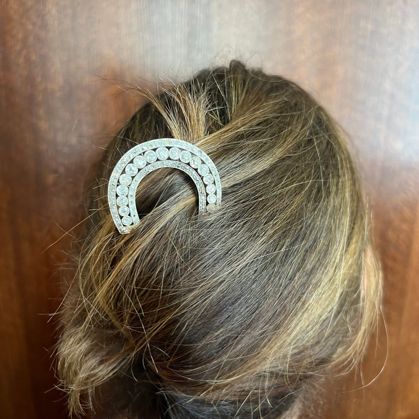 Cartier Edwardian Platinum Diamond Hair Comb worn in hair