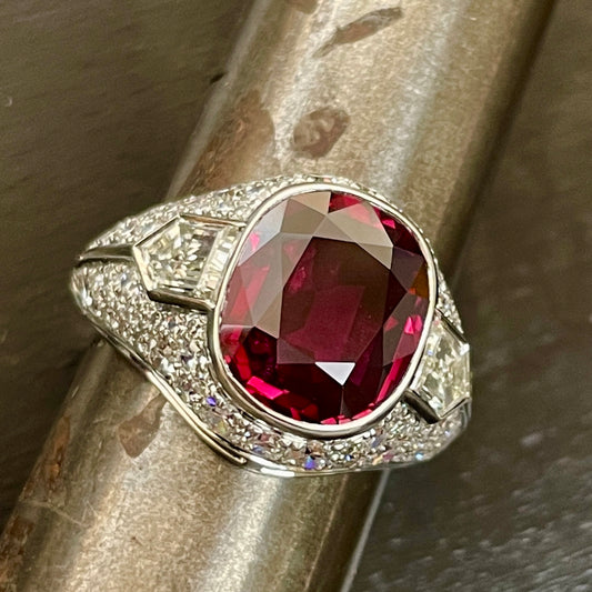 Art Deco Platinum Ruby & Diamond Ring front view