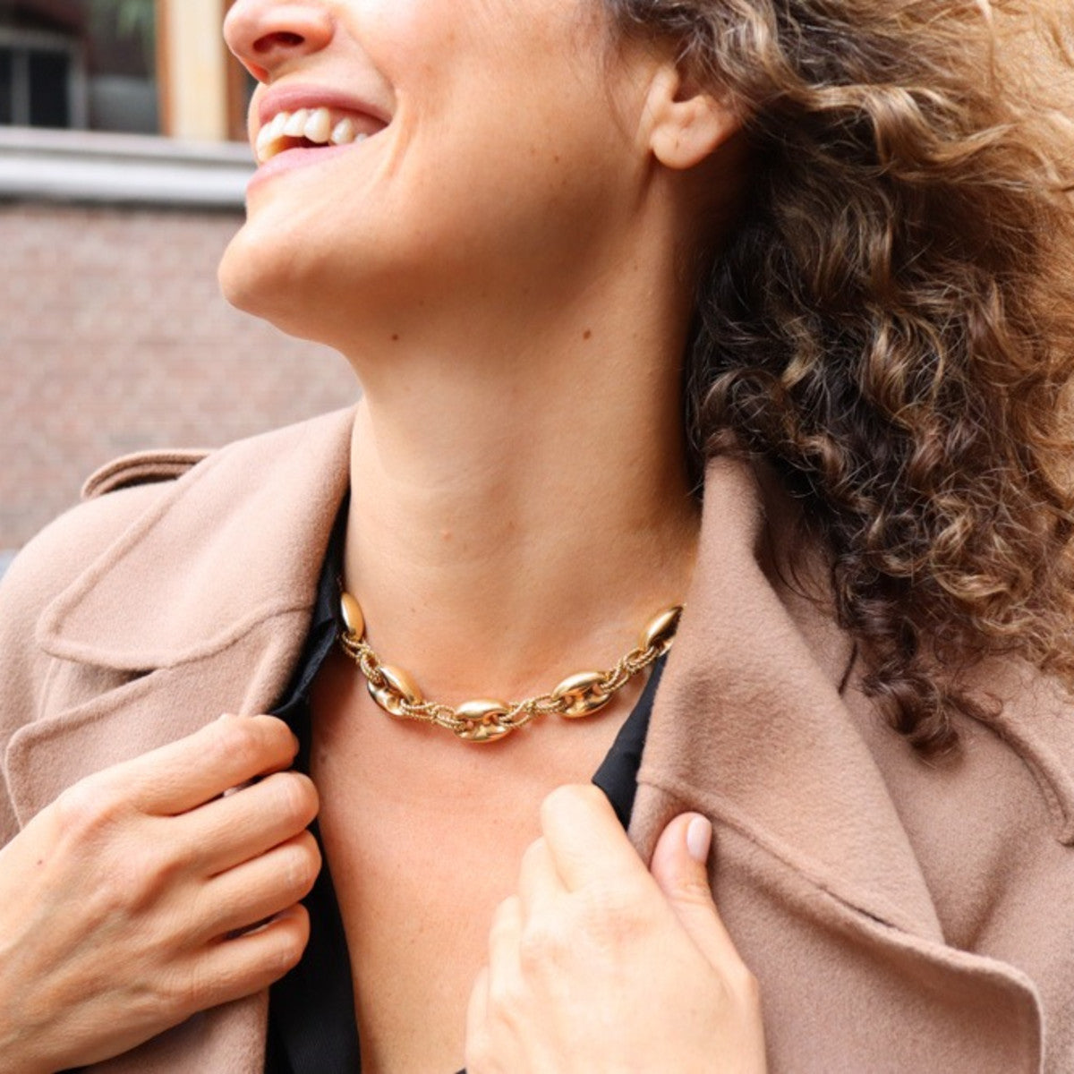 Post-1980s 18KT Yellow Gold Necklace worn on neck