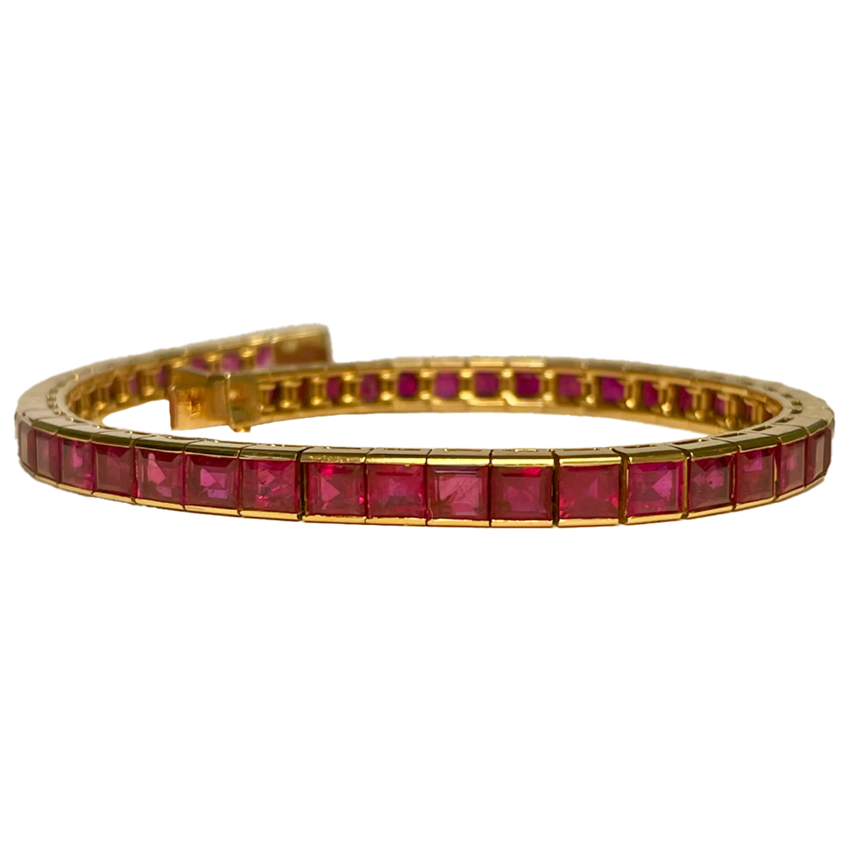 Chaumet 1940s 18KT Yellow Gold Ruby Track Bracelet front view