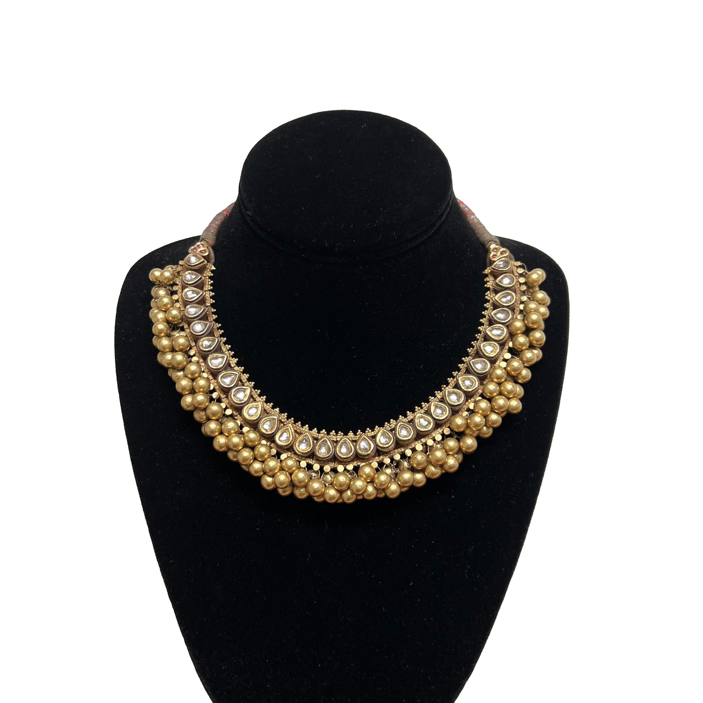 Indian Post-1980s 22KT Yellow Gold Diamond Necklace on form