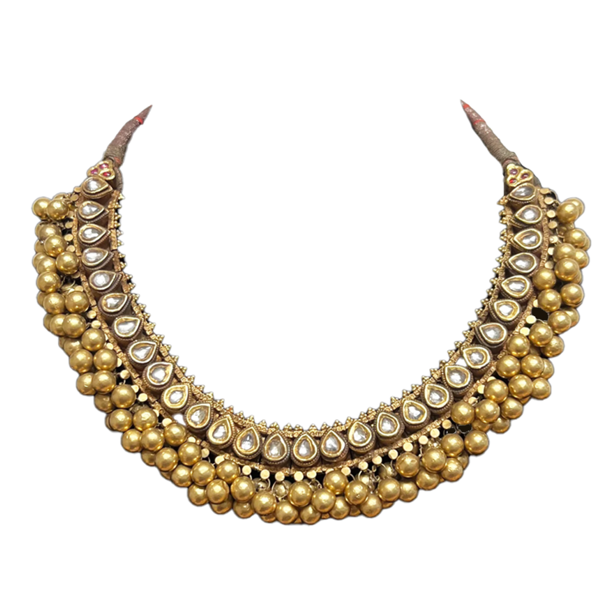 Indian Post-1980s 22KT Yellow Gold Diamond Necklace front view