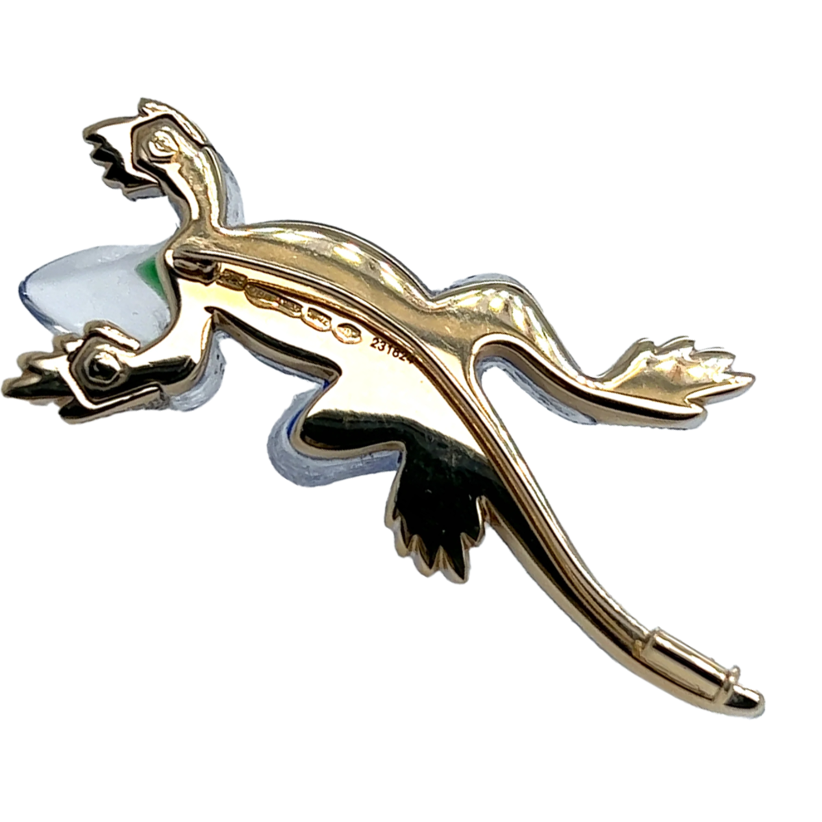 Vhernier Italian Post-1980s 18KT Yellow Gold Rock Crystal & Diamond Lizard Brooch back view