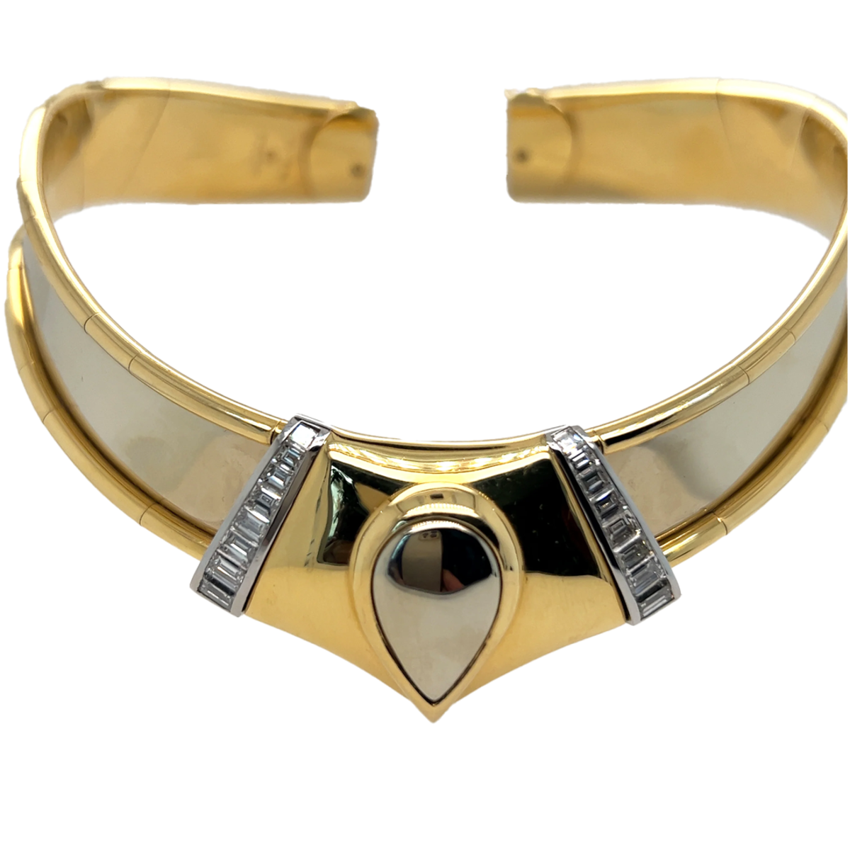 Hemmerle German 1980s Platinum & 18KT Yellow Gold Diamond Torque Necklace front view