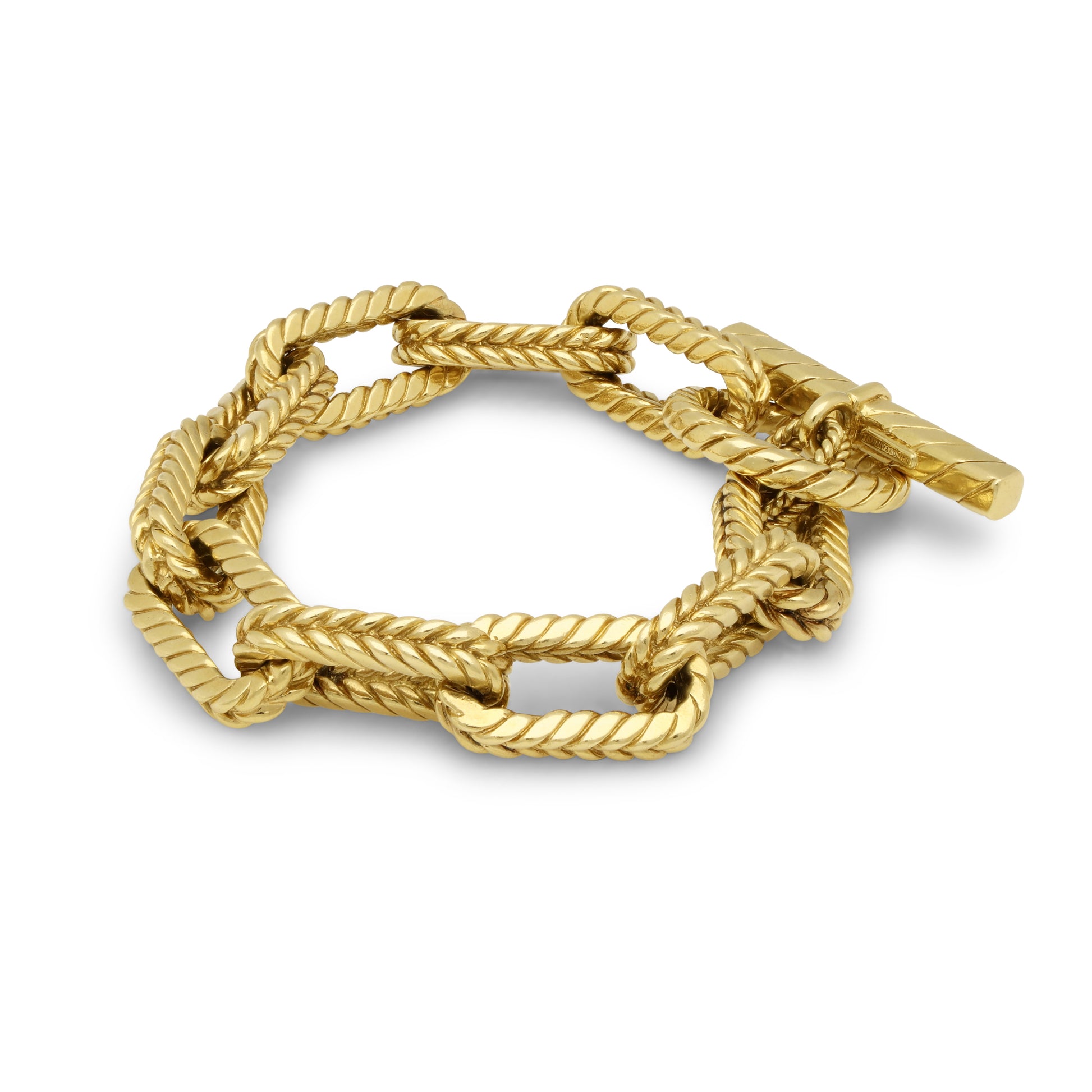 Tiffany & Co. 1980s 18KT Yellow Gold Rope Chain Link Bracelet front view