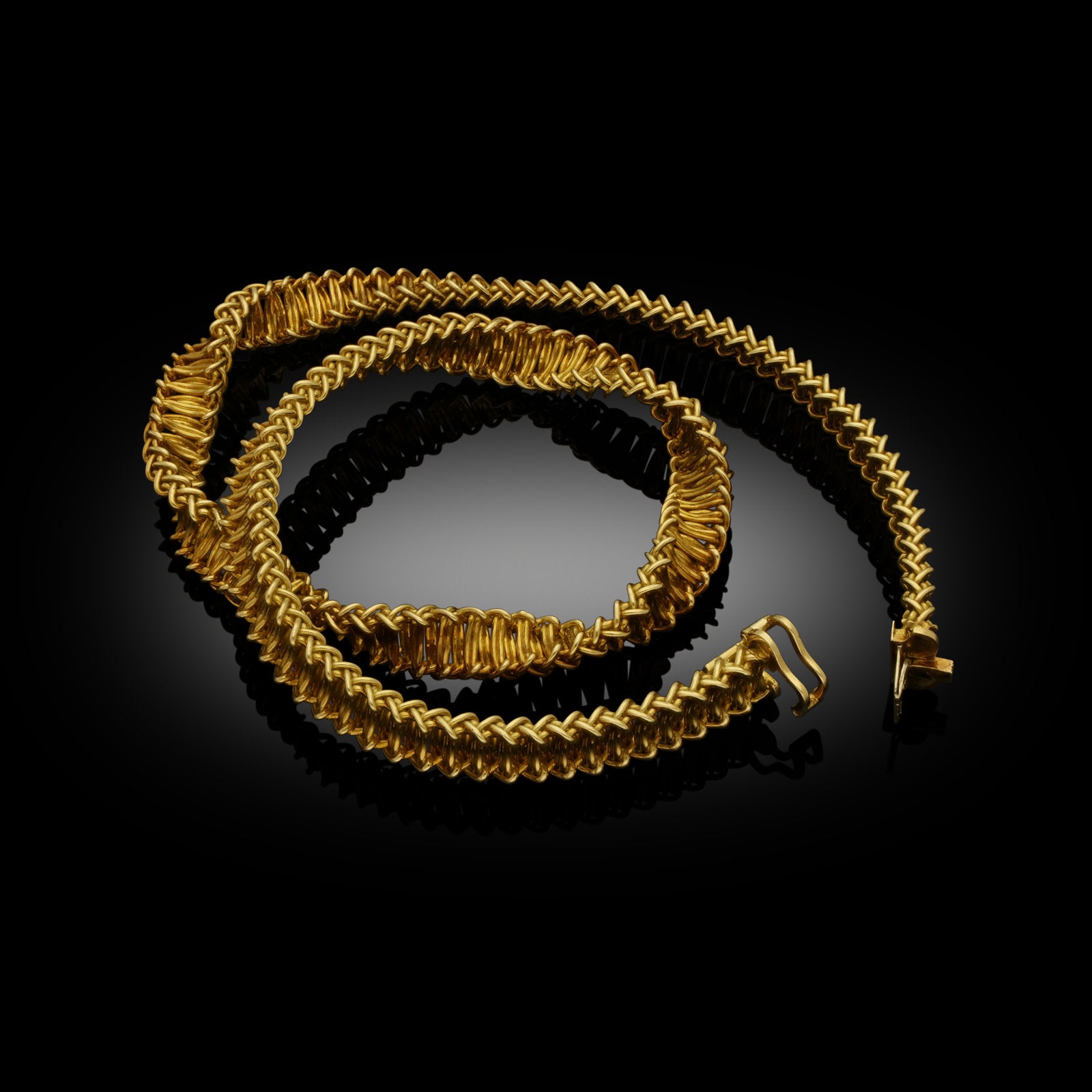 Cartier French 1960s 18KT Yellow Gold Twisted Woven Necklace top view