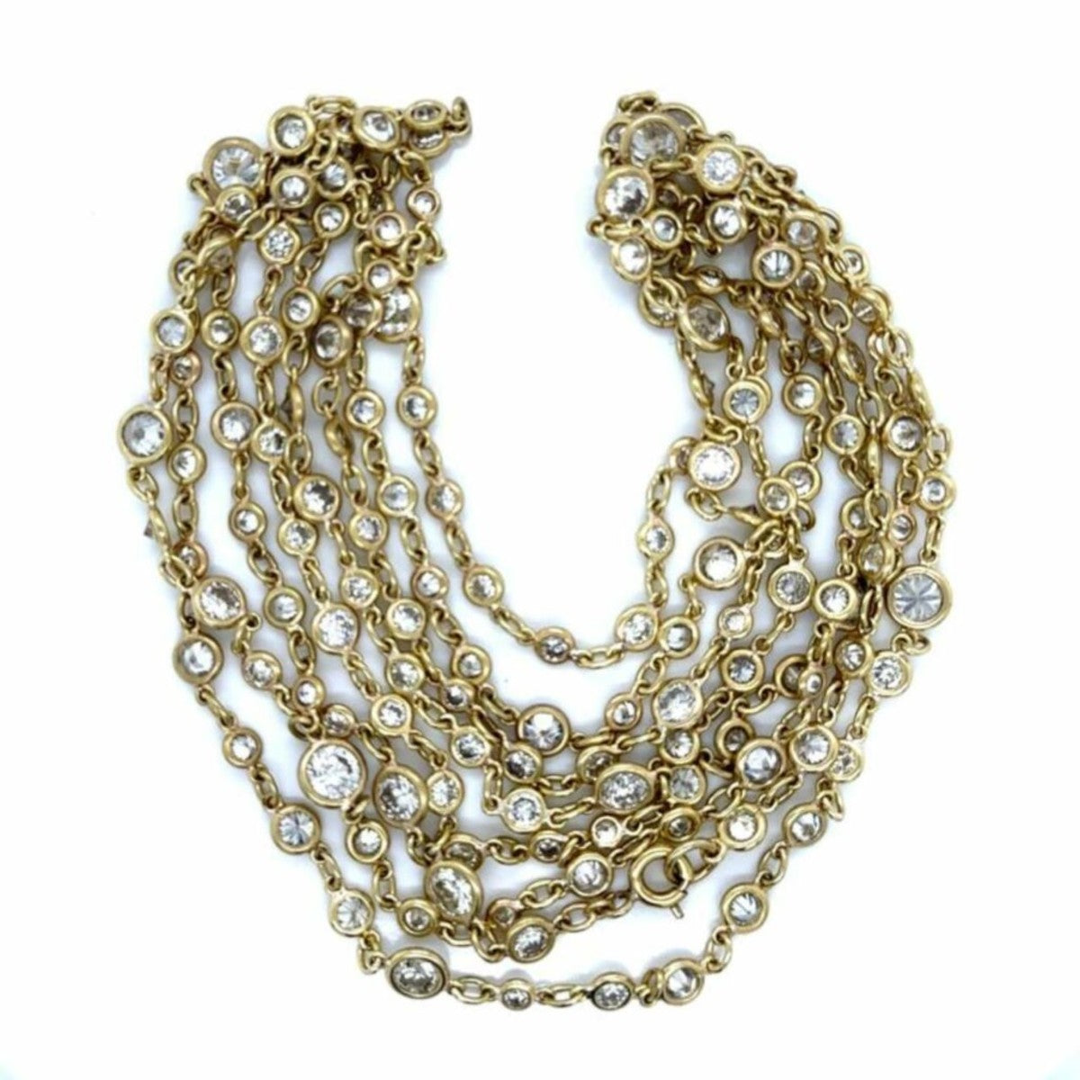Post-1980s 18KT Yellow Gold Diamond Necklace front view