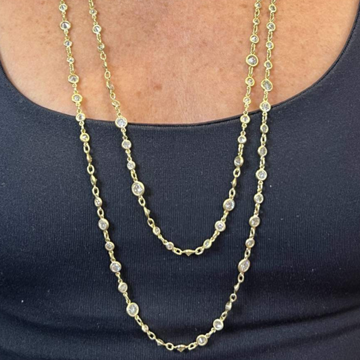 Post-1980s 18KT Yellow Gold Diamond Necklace worn on neck