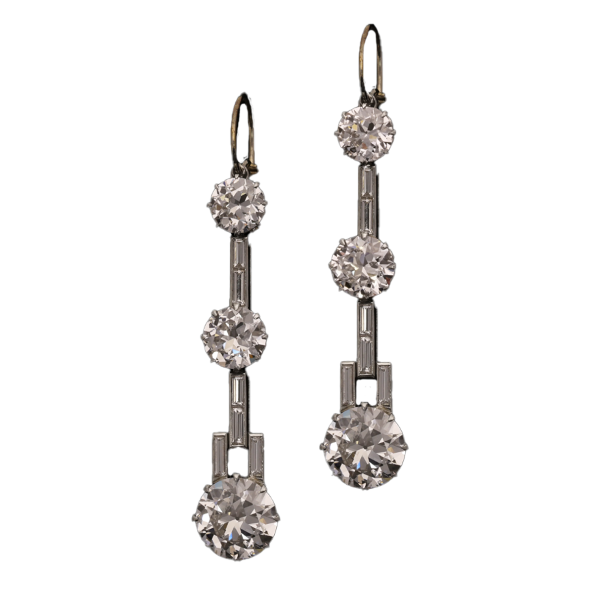 Art Deco Platinum Diamond Drop Earrings front view