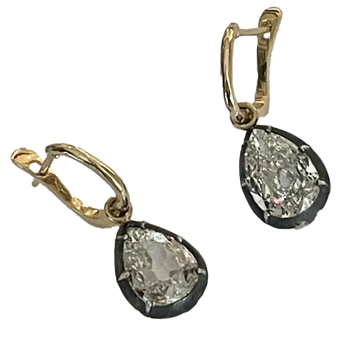 Post-1980s 18KT Blackened Gold Diamond Drop Earrings front view