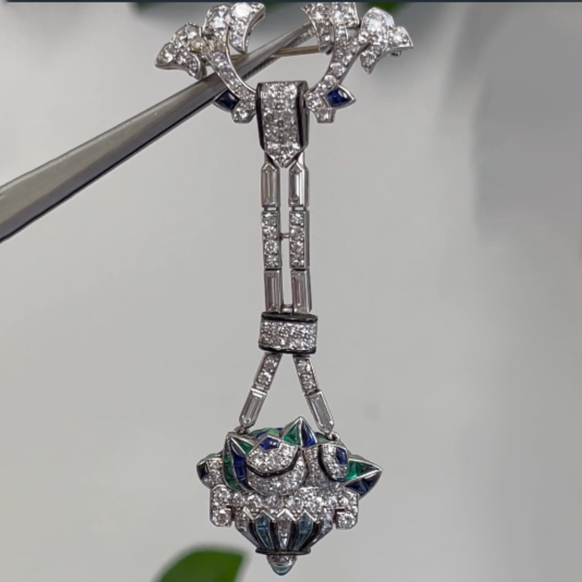 Mauboussin Art Deco Platinum Diamond & Enamel Lapel Watch Brooch back view