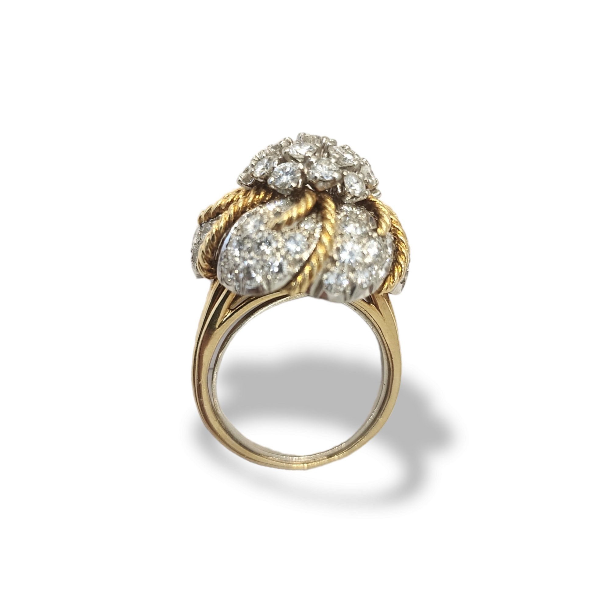 1960s 18KT Yellow Gold Diamond Domed Ring profile view