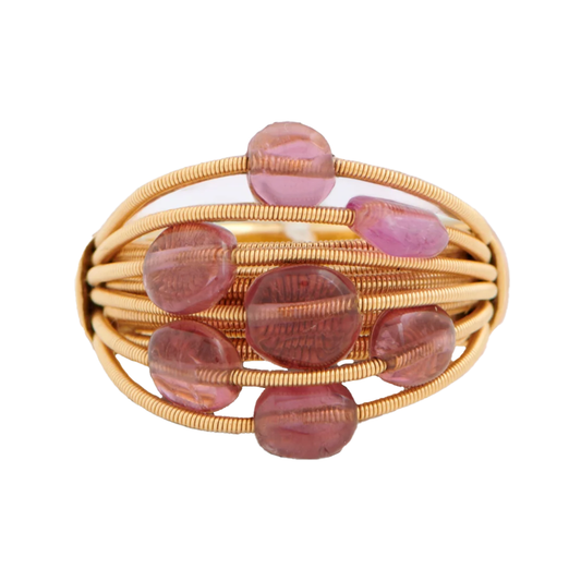 Italian 1990s 18KT Yellow Gold Tourmaline Cocktail Ring front view