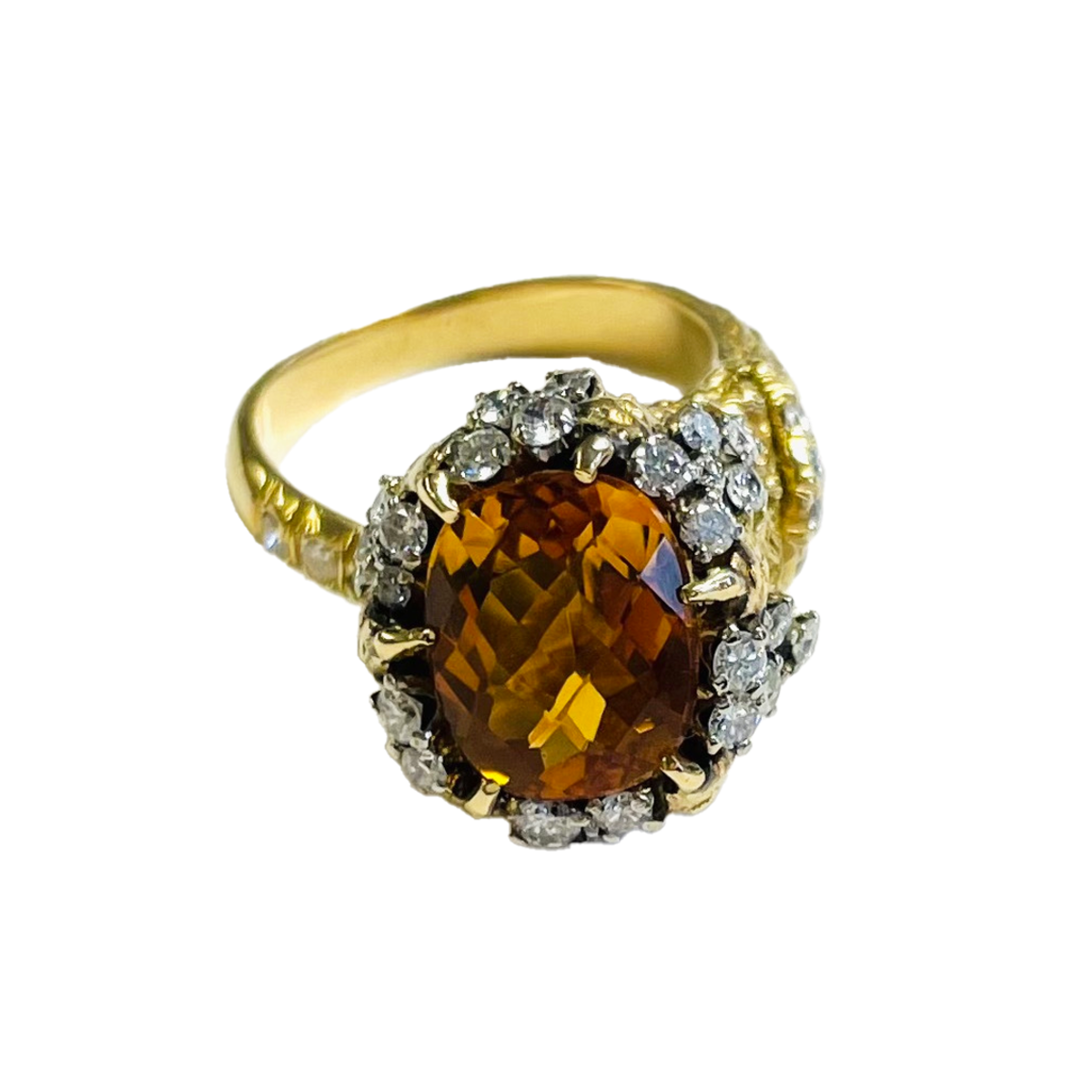 1960s 14KT Yellow Gold Citrine & Diamond Ring front view