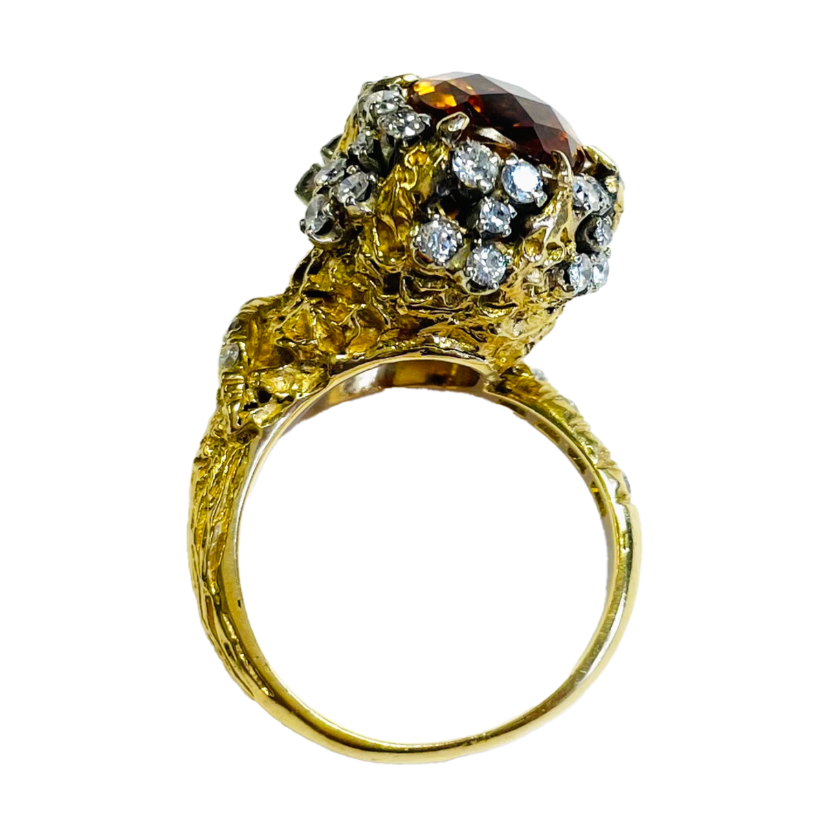 1960s 14KT Yellow Gold Citrine & Diamond Ring profile view