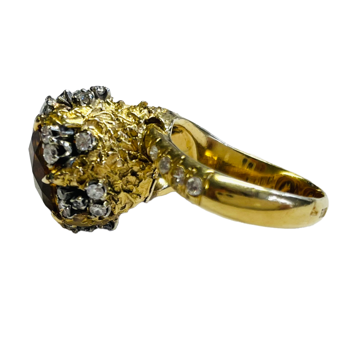 1960s 14KT Yellow Gold Citrine & Diamond Ring side view