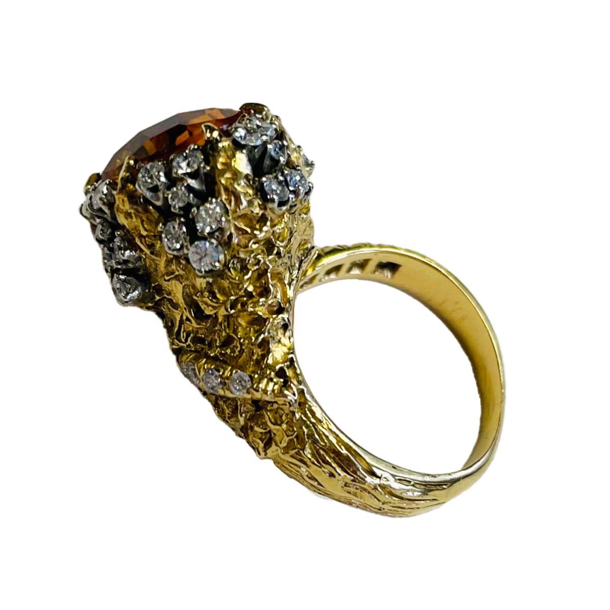 1960s 14KT Yellow Gold Citrine & Diamond Ring side view