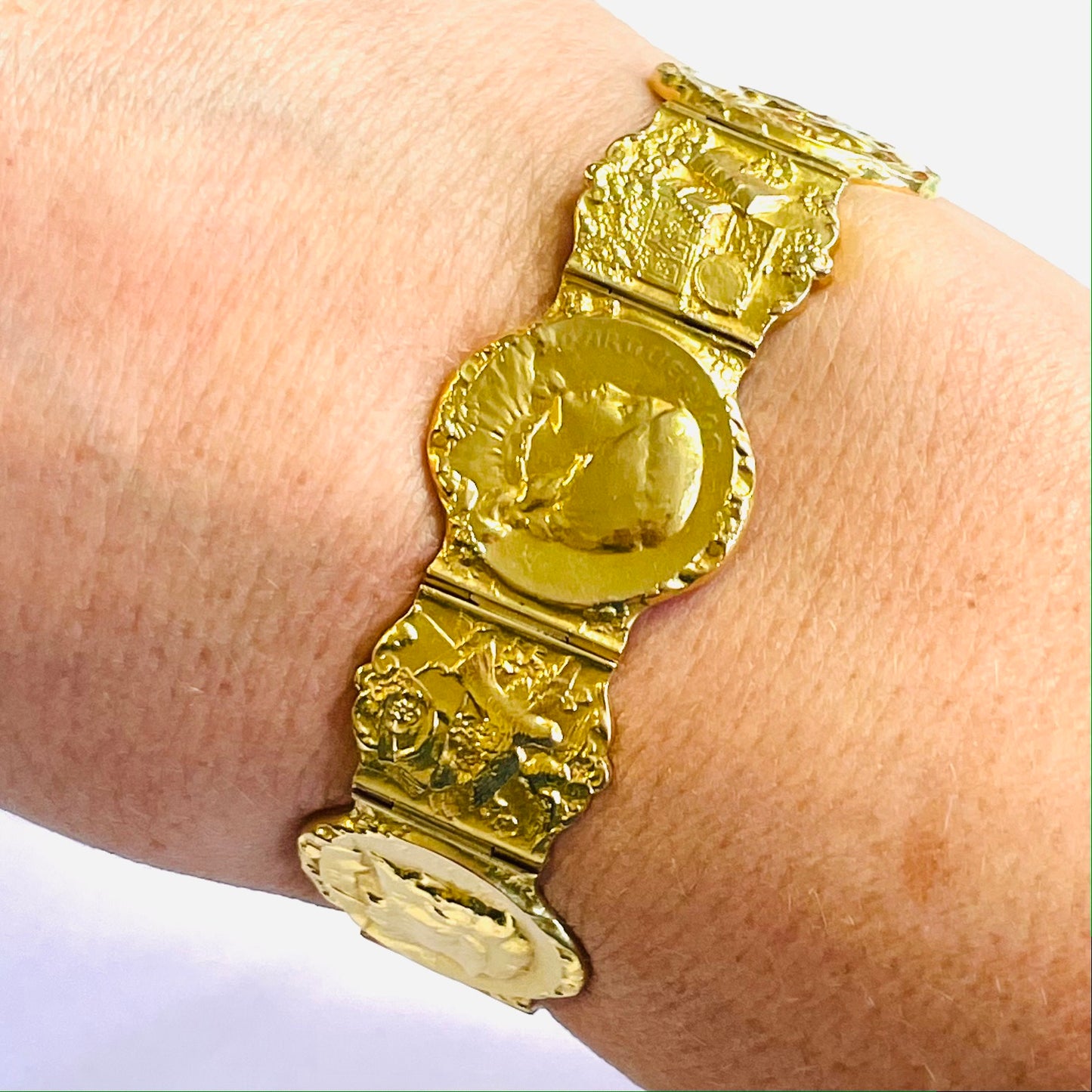 Antique 18KT Yellow Gold "Goethe's Faust" Bracelet on wrist