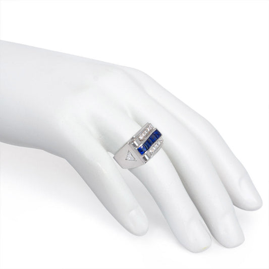 Cartier Art Deco Platinum Diamond & Sapphire Ring on finger