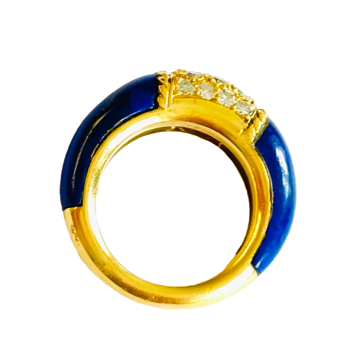 Van Cleef & Arpels 1970s 18KT Yellow Gold Lapis Lazuli & Diamond Ring top view