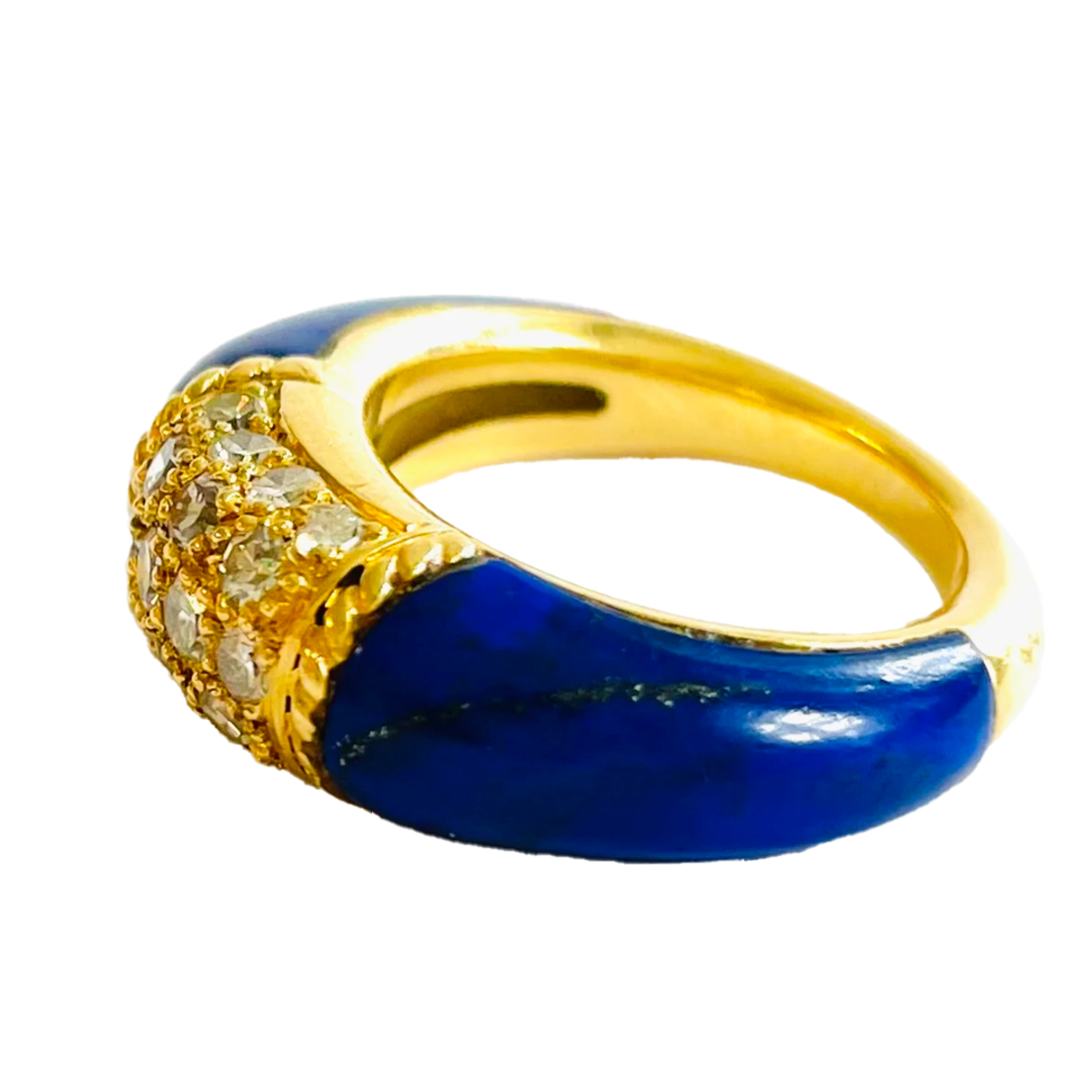 Van Cleef & Arpels 1970s 18KT Yellow Gold Lapis Lazuli & Diamond Ring side view