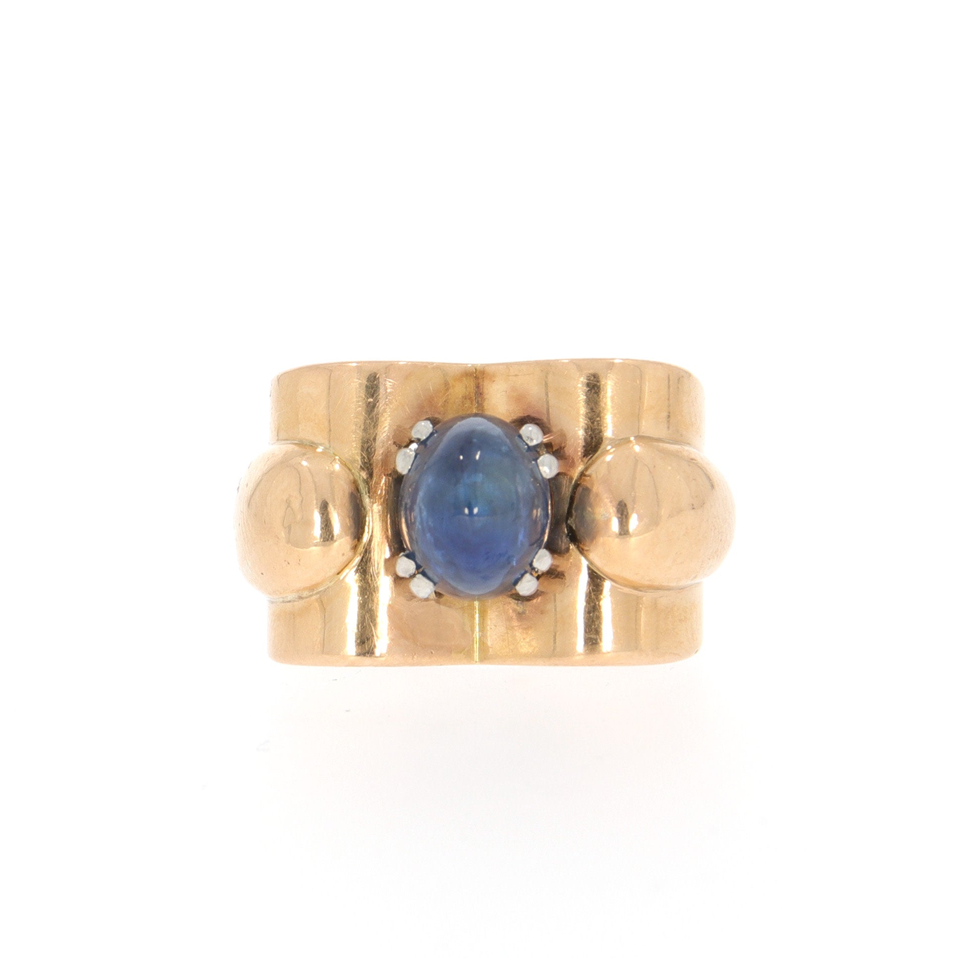 1950s 18KT Yellow Gold Sapphire Ring front