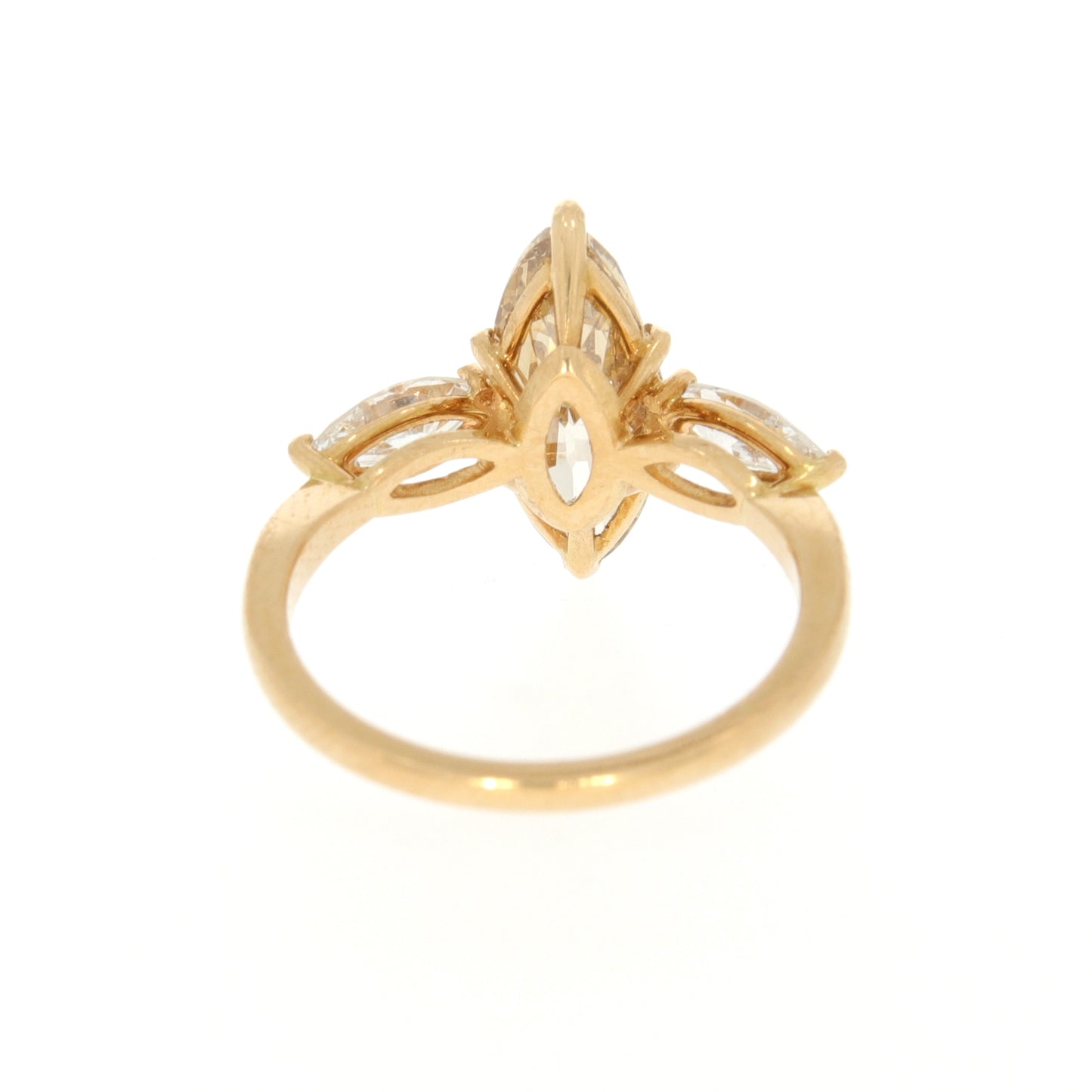 Post-1980s 18KT Yellow Gold Diamond Navette Ring back 