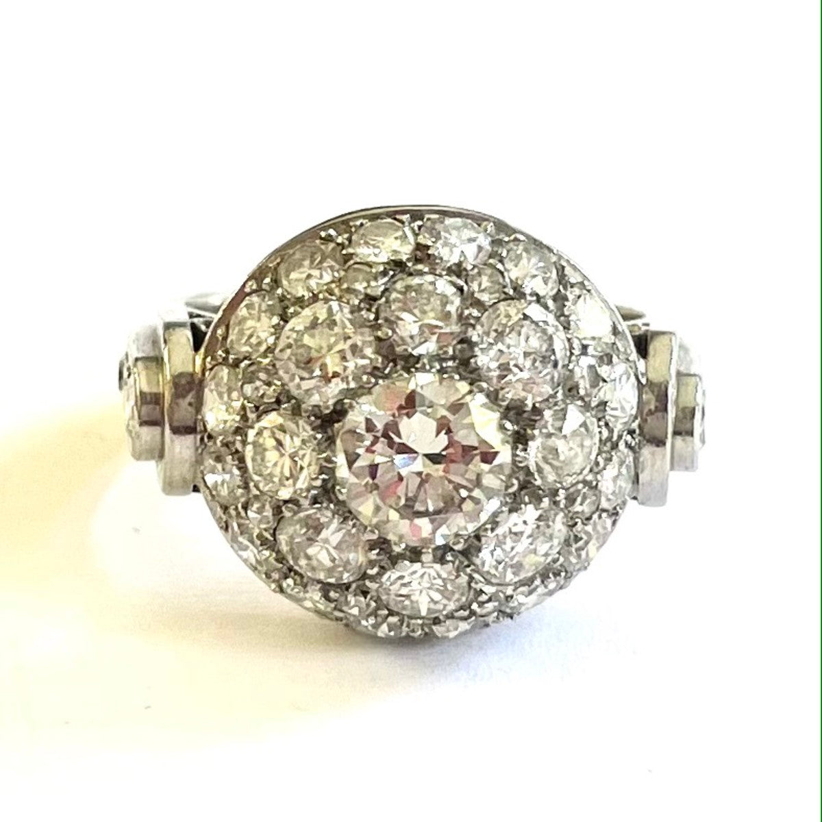 French 1940s Platinum Diamond Ring front