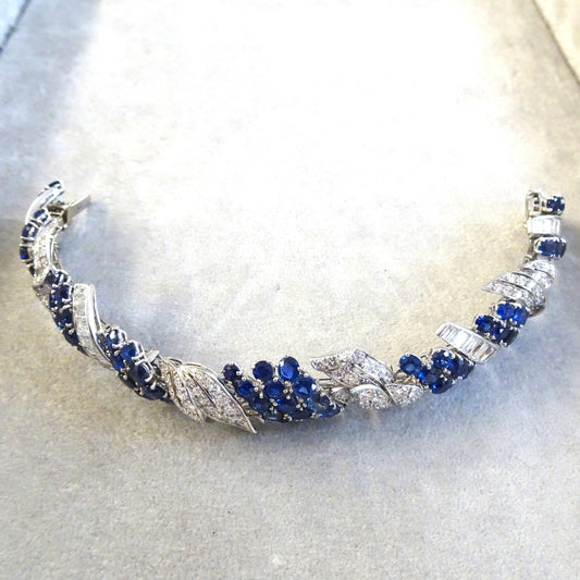 1940s Platinum Diamond & Blue Sapphire Bracelet open top view