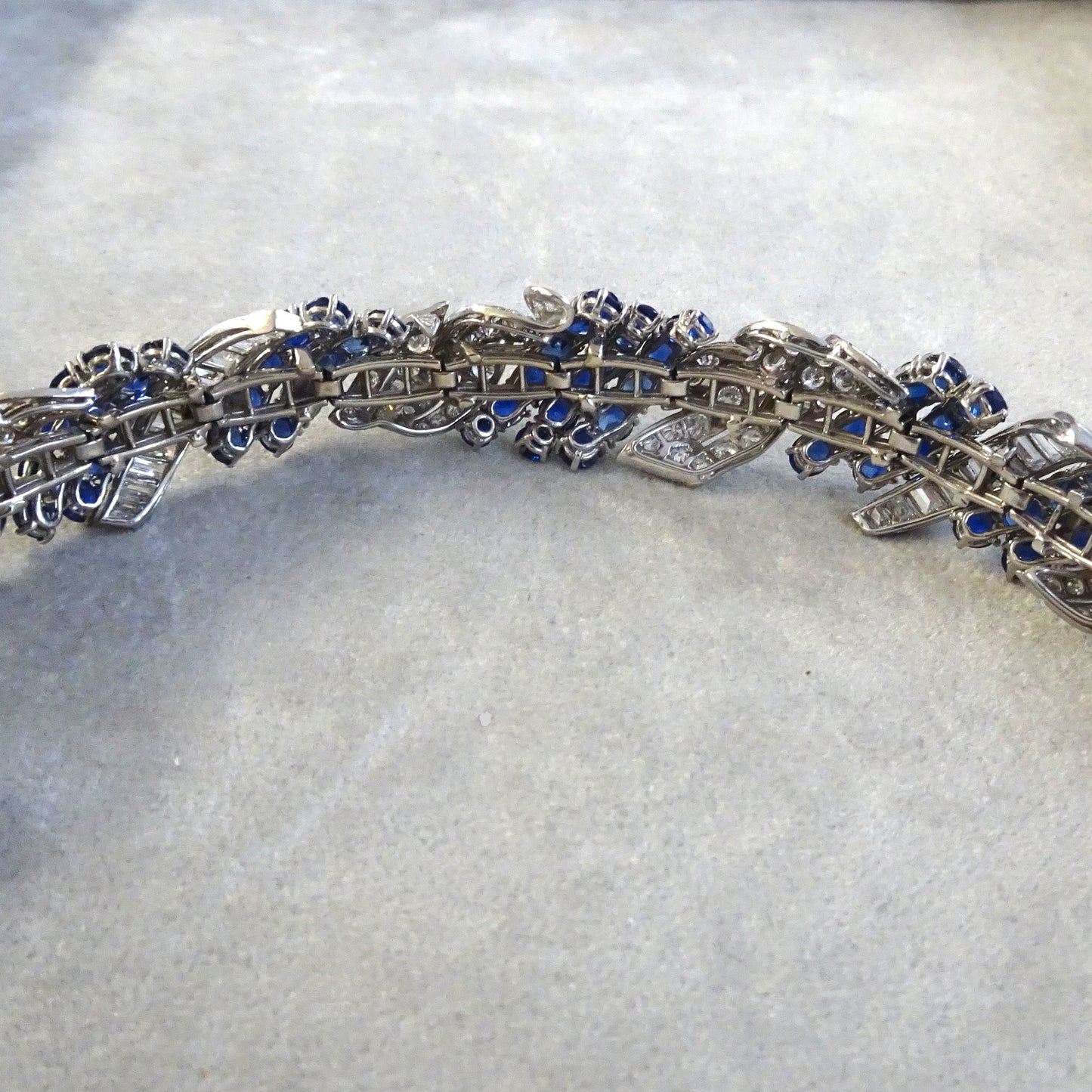 1940s Platinum Diamond & Blue Sapphire Bracelet back view