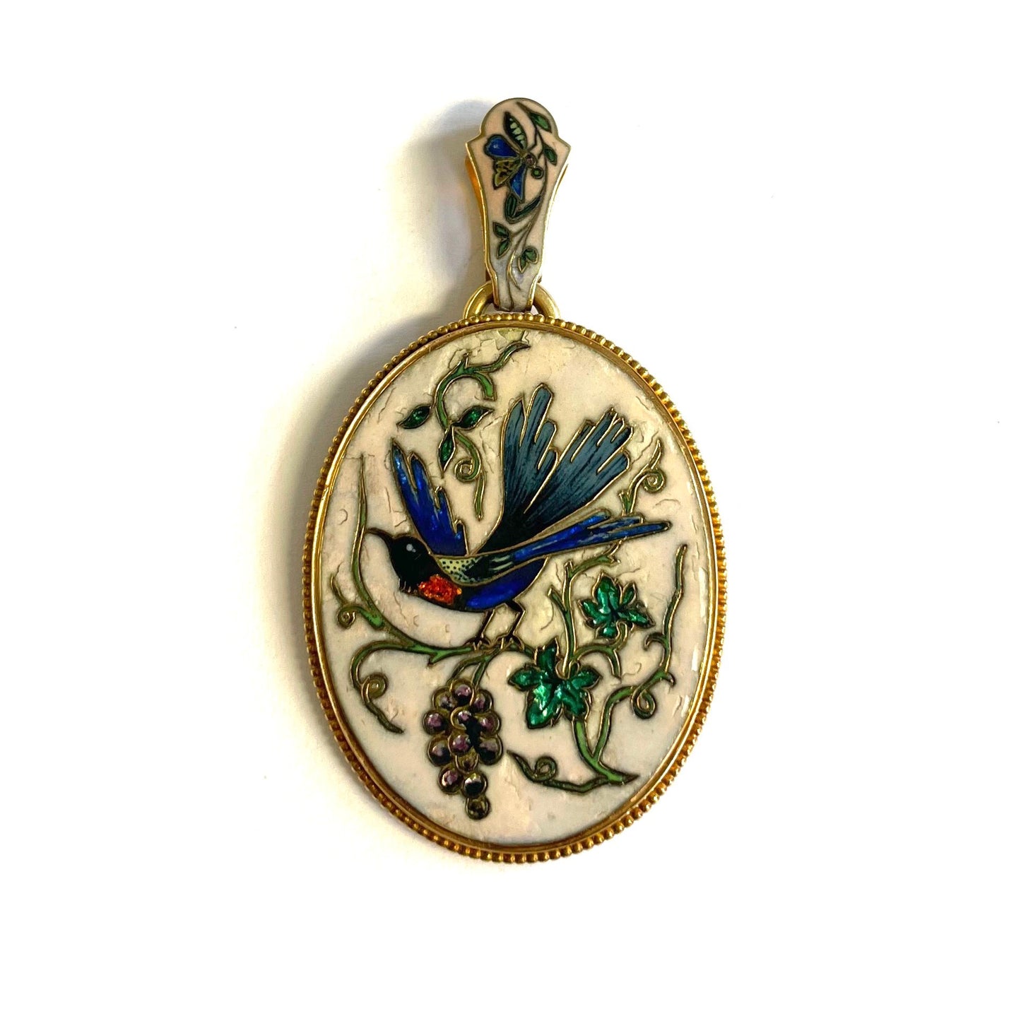 French Victorian 18KT Yellow Gold Enamel Pendant/Brooch front