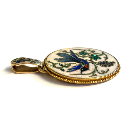 French Victorian 18KT Yellow Gold Enamel Pendant/Brooch profile