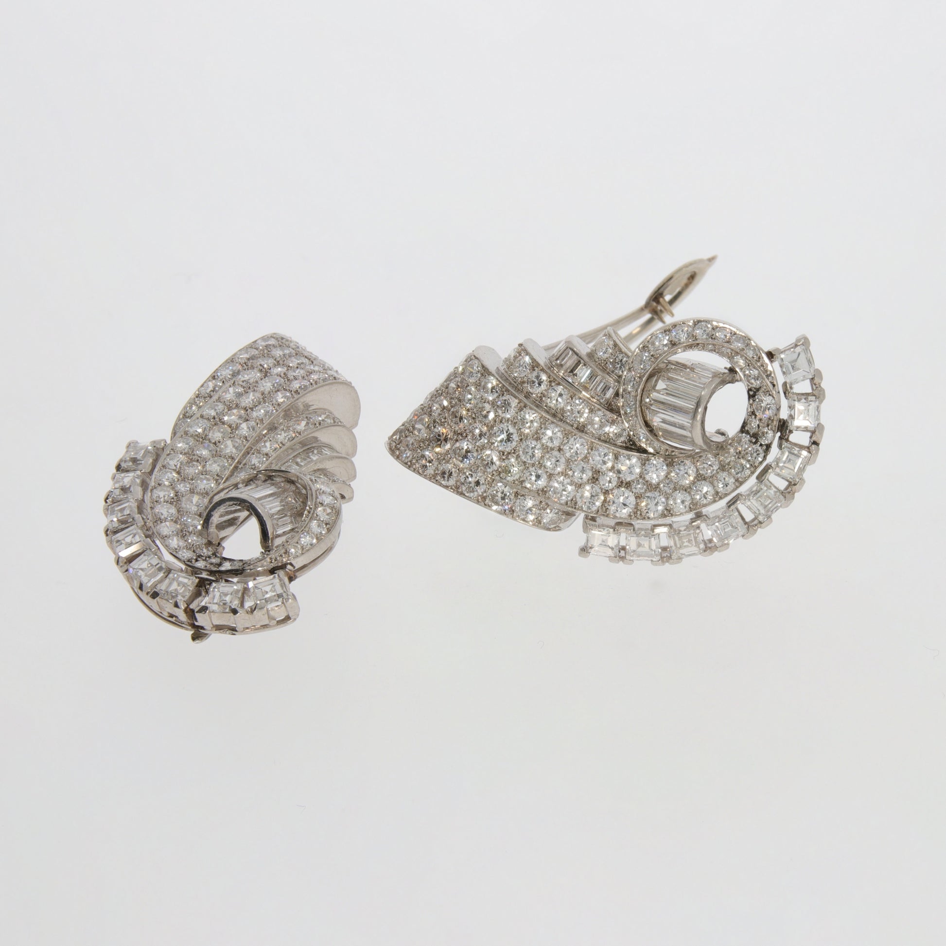 French 1940s Platinum Diamond Dress Clips side and bottom