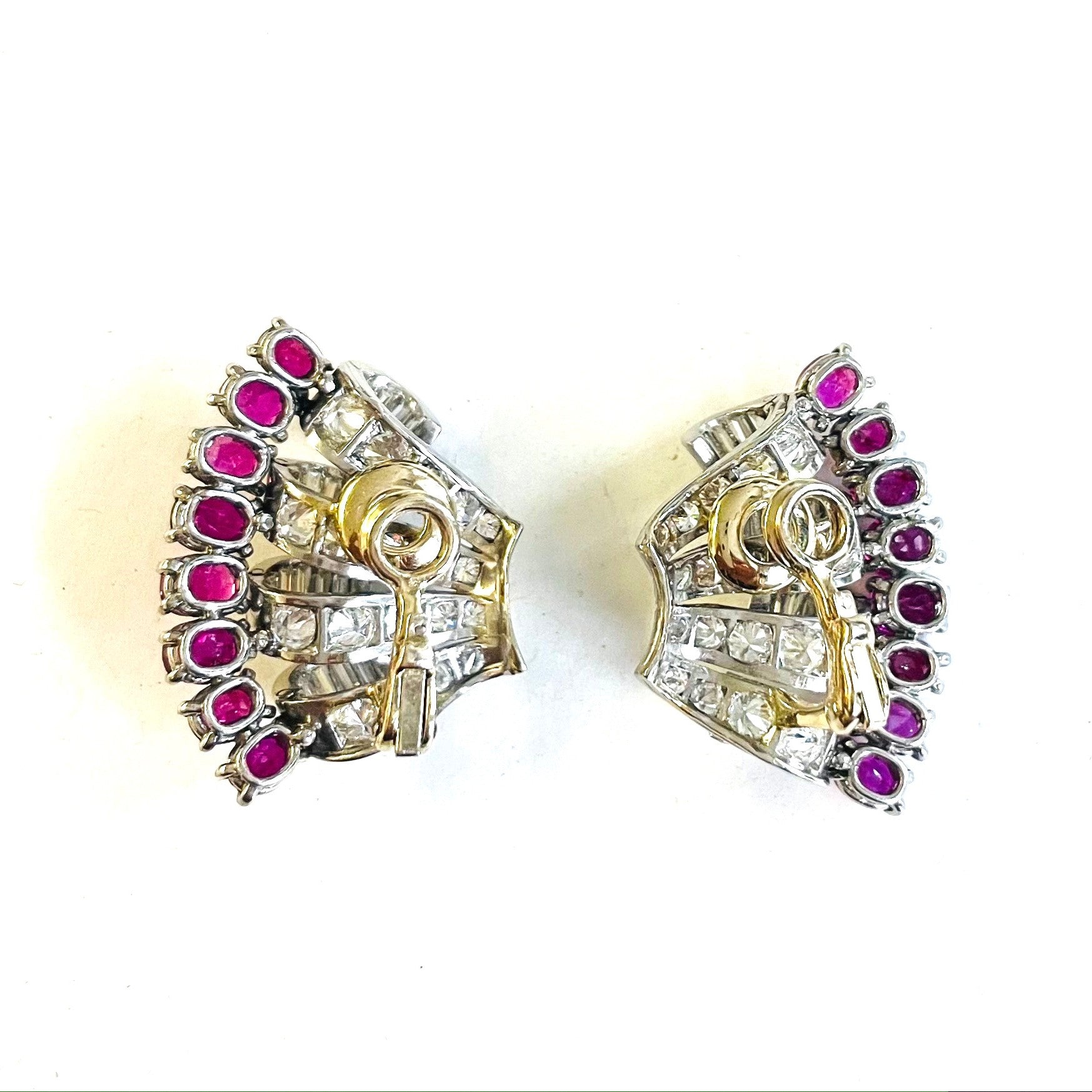 1960s Platinum Ruby & Diamond Earrings back