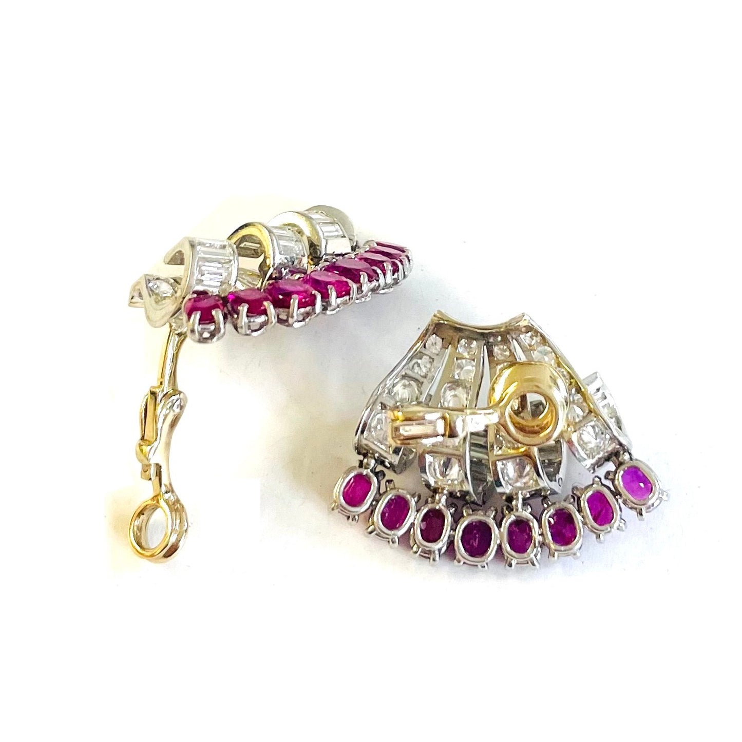 1960s Platinum Ruby & Diamond Earrings back and side