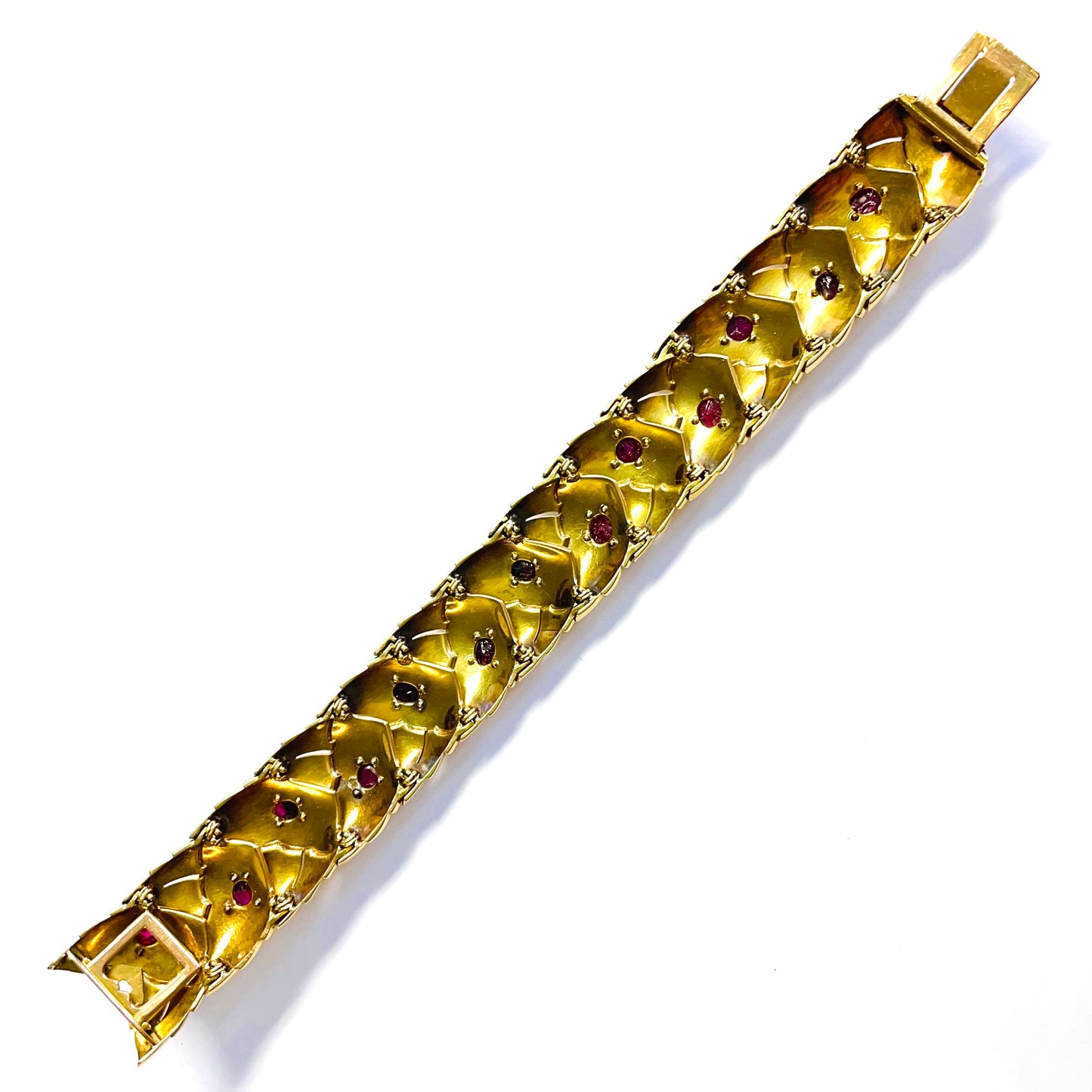 French 1940s 18KT Yellow Gold Ruby Bracelet back