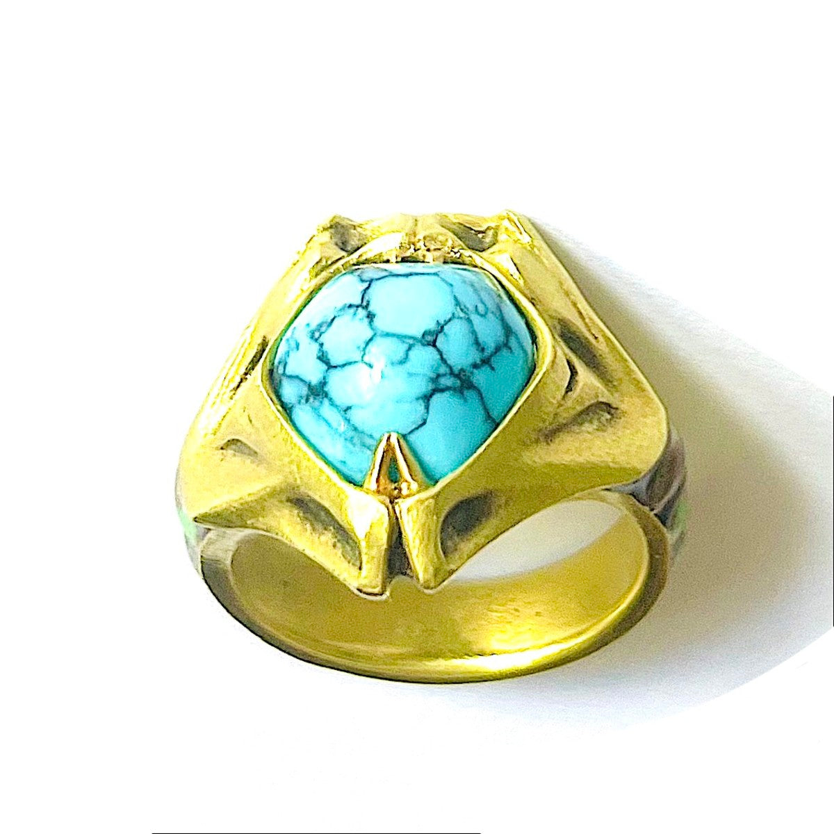 Lucien Galliard Art Nouveau 18KT Yellow Gold Turquoise & Enamel Snake Ring front