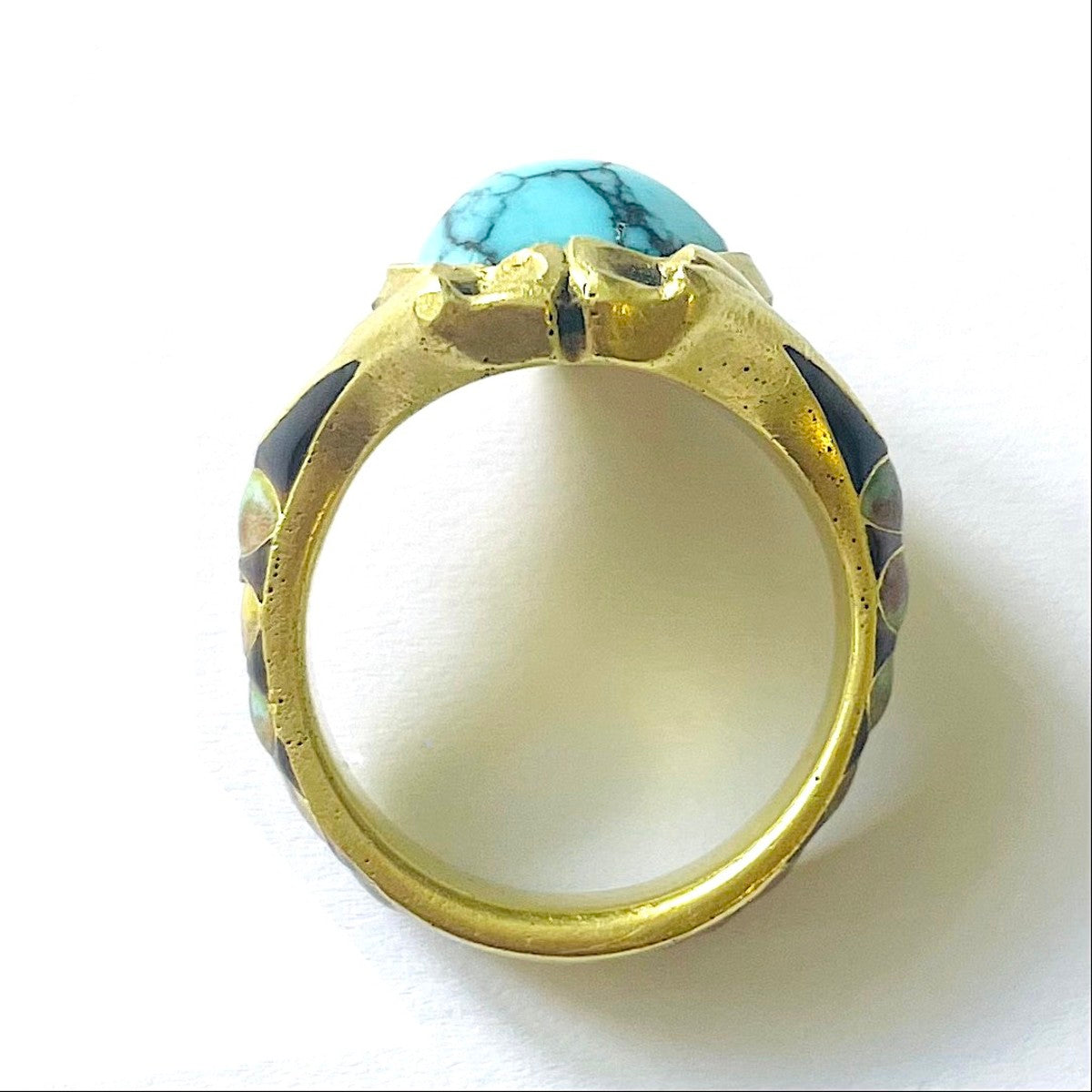 Lucien Galliard Art Nouveau 18KT Yellow Gold Turquoise & Enamel Snake Ring profile